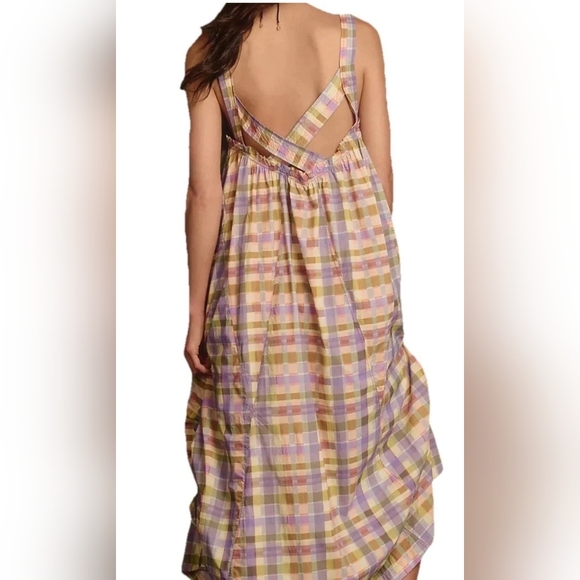 Anthropologie + Daily Practice Coming Up Midi Dress Lilac Plaid XL Boho Coquette - Picture 3 of 8